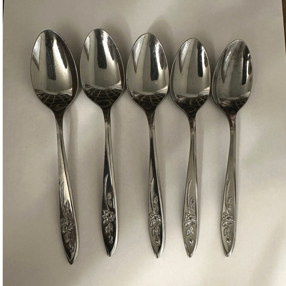 Koba Japanese Stainless Steel Teaspoons Set of 6 Single Rose Pattern 6 inch